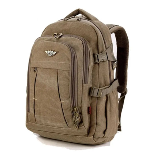 Men's Military Canvas Backpack Zipper Rucksacks Laptop Travel Shoulder Bag
