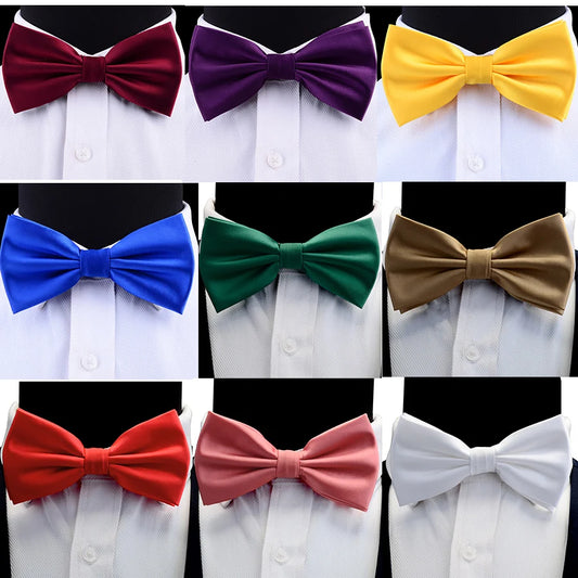 GUSLESON Silk Solid Pre-tied Bow Tie for Men
