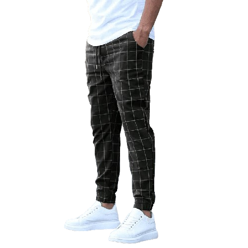 Pants Mid Waist Slims Fit Plaid Checkered Side Stripe