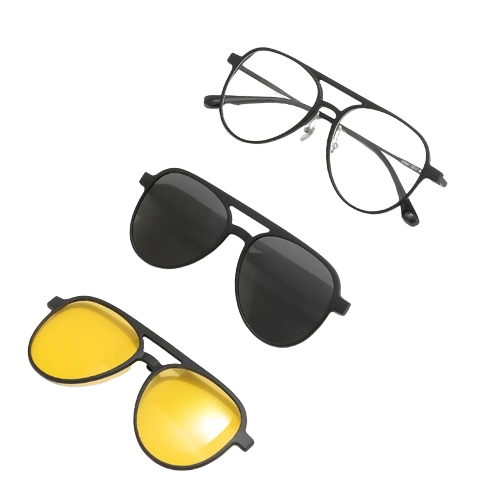Pure Titanium Double Beam Glasses Frame With Polarized Clip On Sunglasses