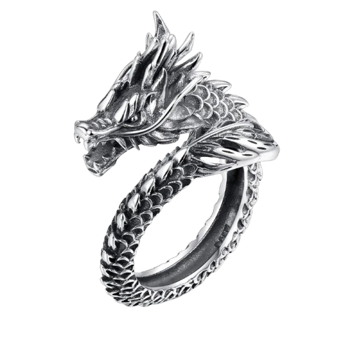 Carved Dragon Ring Men Adjustable Size Silver Color Opening Finger Wrap