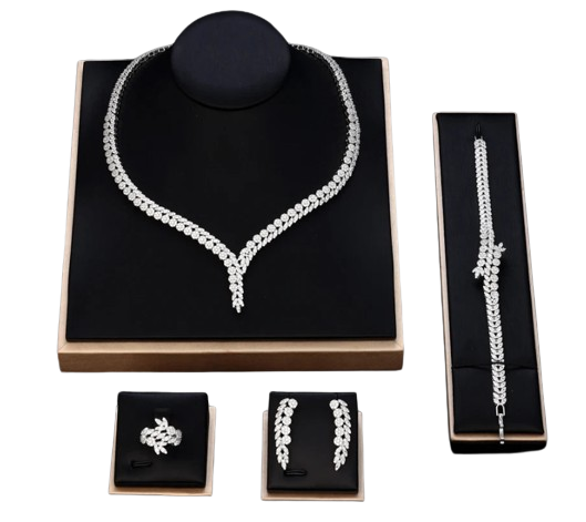 4-piece Cubic Zirconia Jewelry Necklace Earrings Bracelet Rings