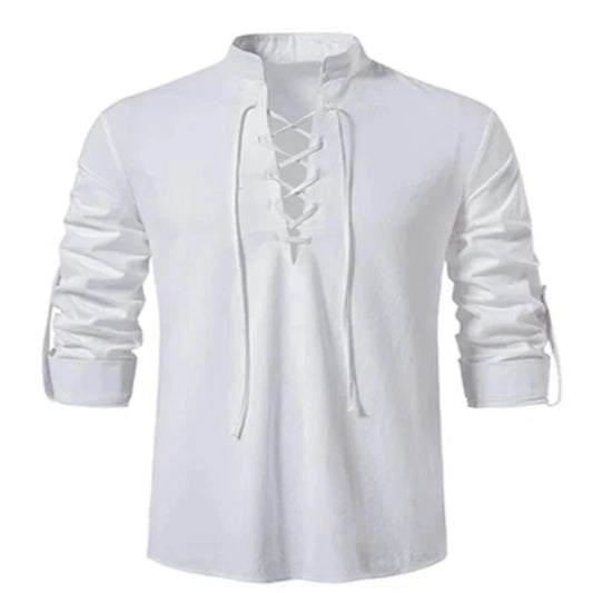 Men's V-neck shirt Long Sleeve Casual Breathable Front Lace Up