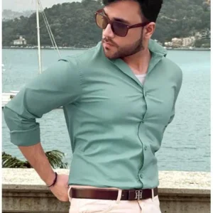 Pista Green Shirt for Men 100% Cotton Fabric <br> made up of Premium Threads