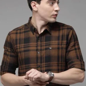 Brown Flannel Shirt for Men Cotton Blend<br> Trending& Classic
