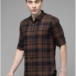 Brown Flannel Shirt for Men Cotton Blend<br> Trending& Classic