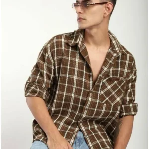Brown Flannel Shirt for Men Cotton Blend<br> Trending& Classic