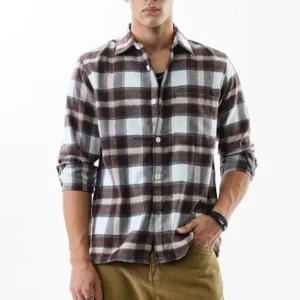 Brown Flannel Shirt for Men Cotton Blend<br> Trending& Classic