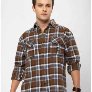 Brown Flannel Shirt for Men Cotton Blend<br> Trending& Classic